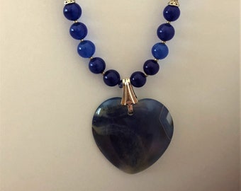 Blue Agate Heart Beaded Necklace