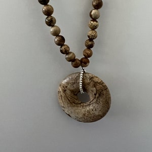 Picasso Jasper Beaded Necklace • Donut Pendant Gemstone Jewelry • Handmade Gift