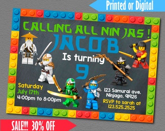 Lego Ninjago Printed Invitation, Lego Ninjago Birthday Invitation, Lego Ninjago Invitation, Lego Ninjago Invite, Lego Ninjago Birthday