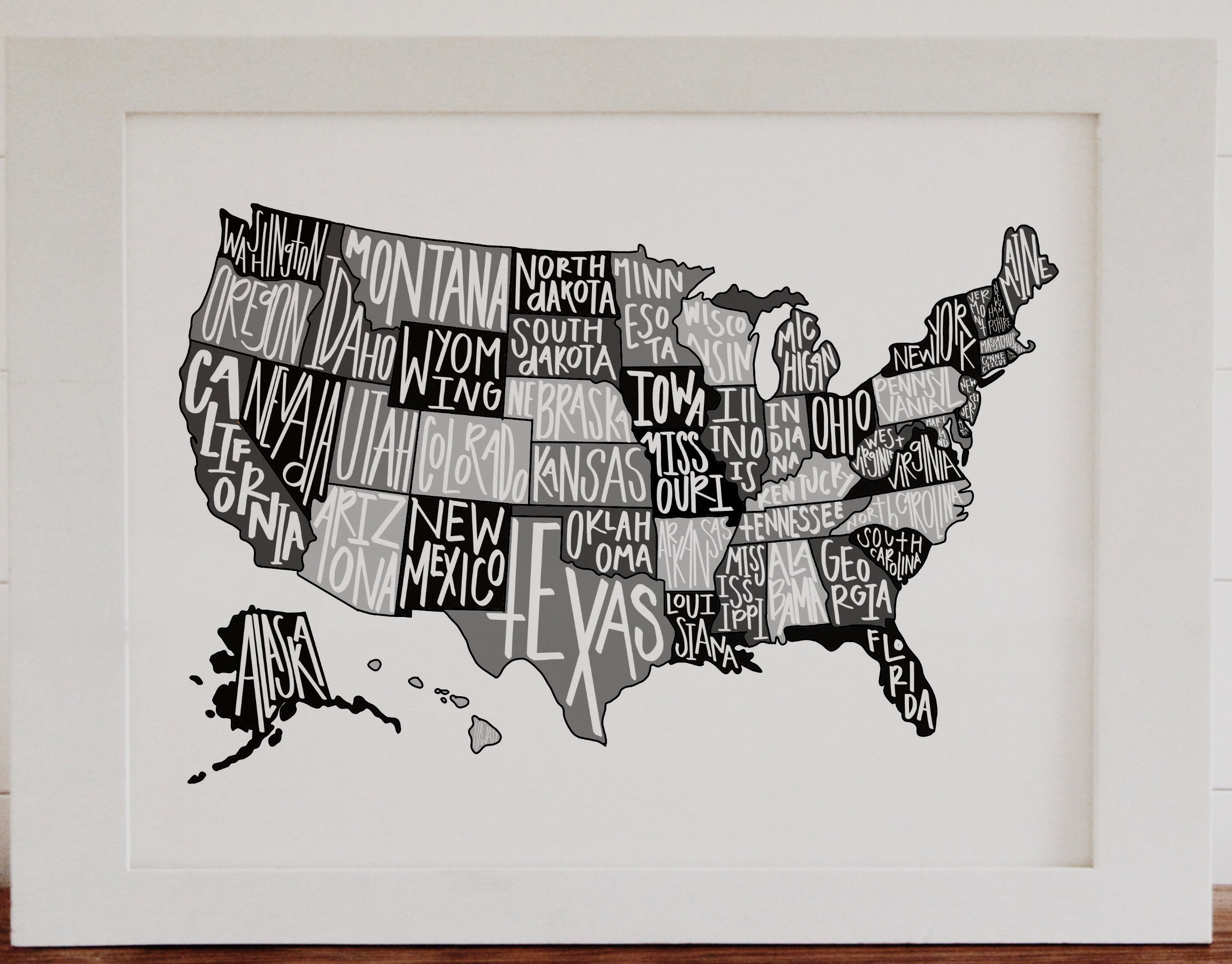 United States Map Digital Download Print Black and White Neutral Etsy