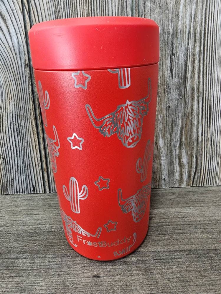 Full Wrap Engraved Frost Buddy Universal Can Cooler, Highlander Cow Print,  Cactus, Star, Western Decor, Bachelorette Gifts, Can Cooler 