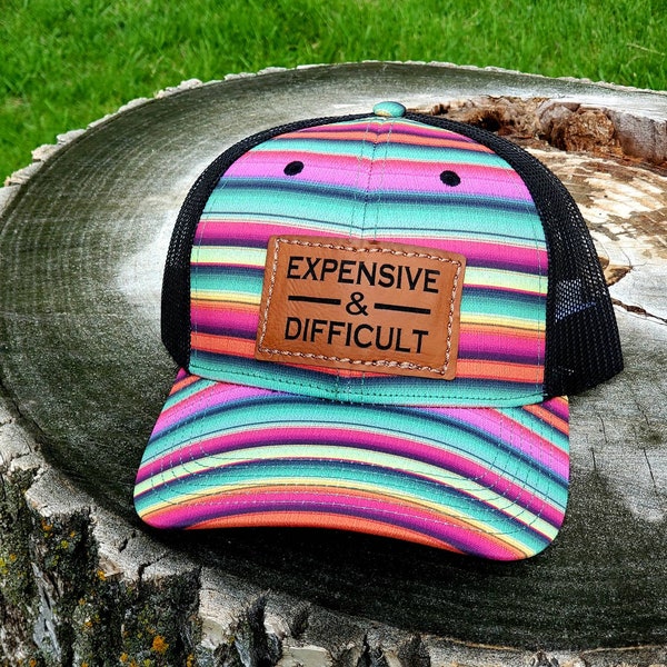 Serape Stripes Print Baseball Cap, Expensive and Difficult, Women's Baseball Cap, Sarcastic Cap, Funny Hat