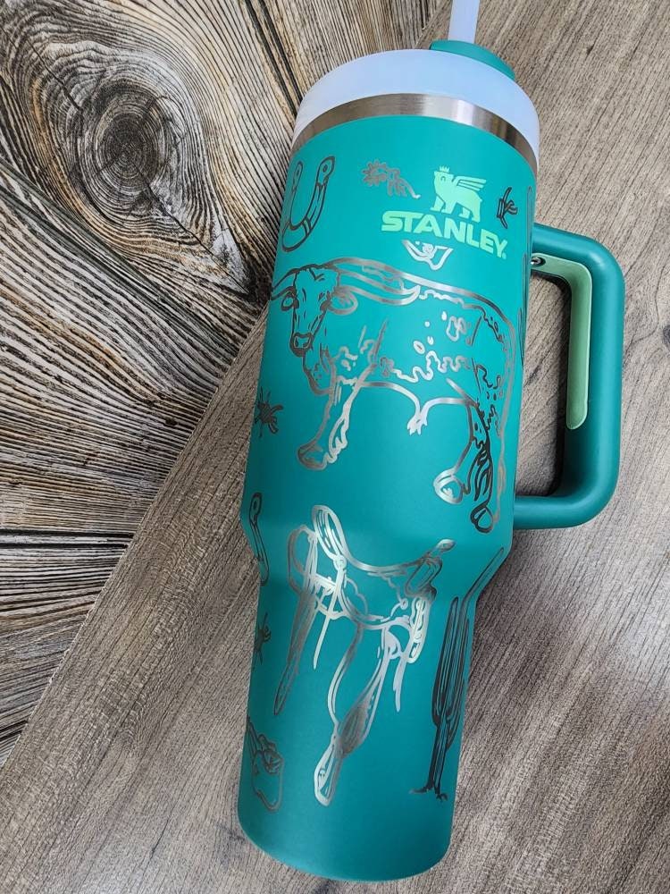 Western Theme Tumbler, Engraved Stanley, 40oz Quencher, Custom Cup,  Personalized Water Bottle, Western Gifts, Highlander, Cow, Cactus 