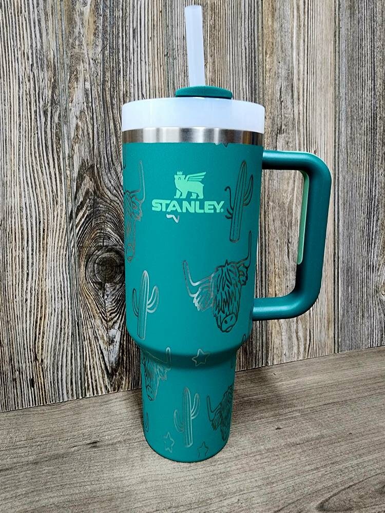 Cow Print Teal and Gold Ombré Custom Stanley Tumbler MADE TO ORDER 