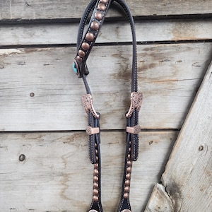 Chocolate, copper, and turquoise one ear headstall