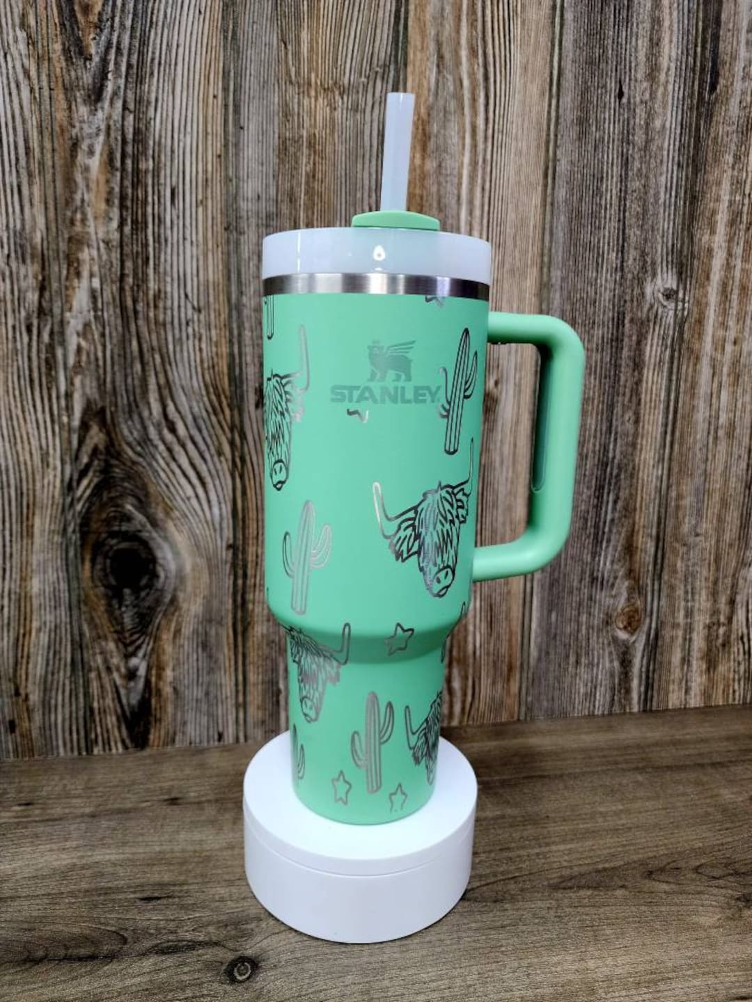 40oz Cow Print Stanley Style Cup with Handle - 360 degree engraving! FREE  SHIPPING