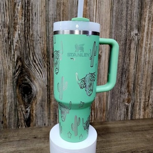 Western Theme Tumbler, Engraved Stanley, 40oz Quencher, Custom Cup, Personalized Water Bottle, Western Gifts, Highlander, Cow, Cactus