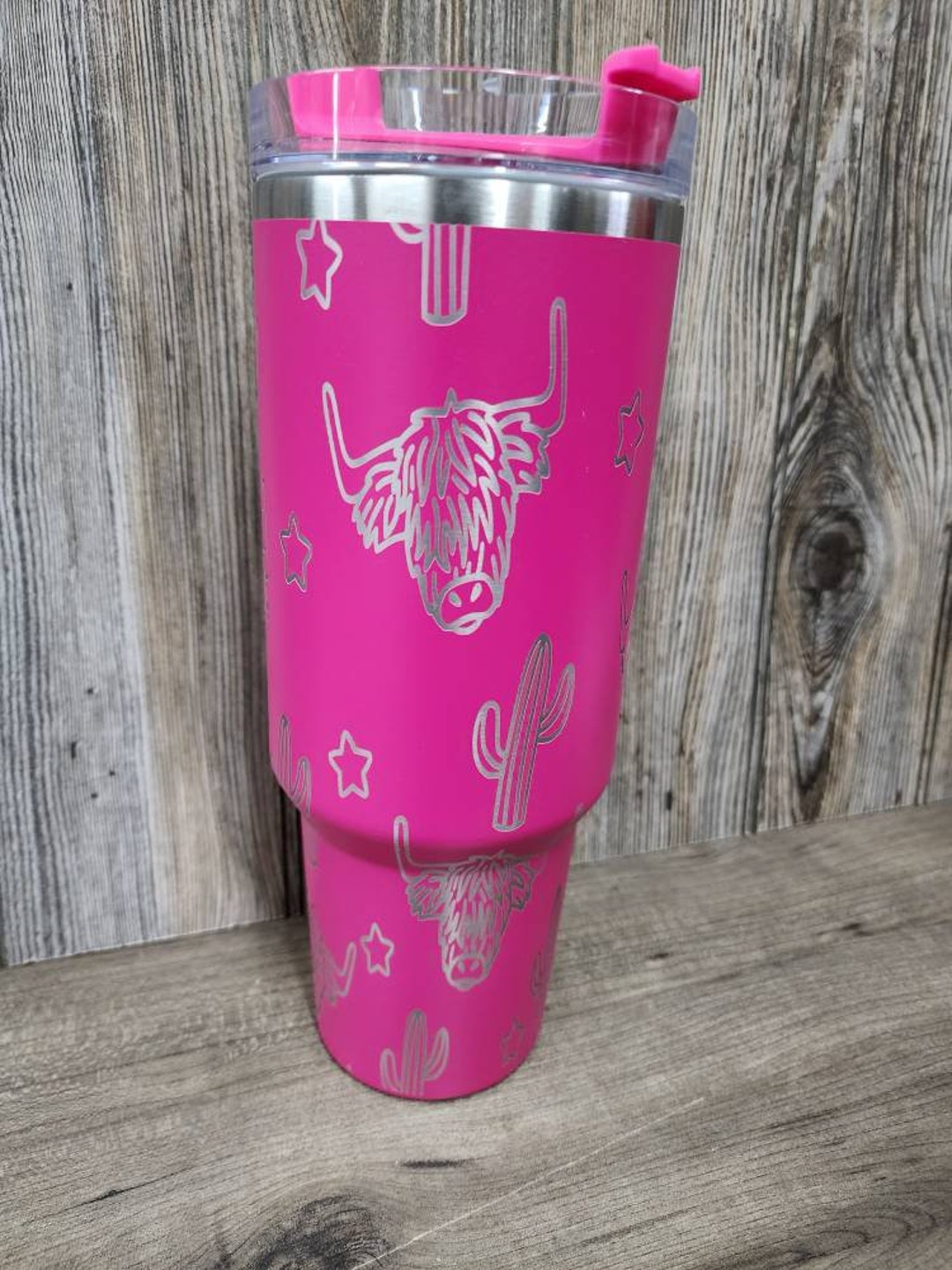 Western Theme Tumbler, Engraved Stanley, 40oz Quencher, Custom Cup,  Personalized Water Bottle, Western Gifts, Highlander, Cow, Cactus 