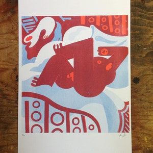 Reclining in Blue and Red (Two-Color Risograph 11x17)