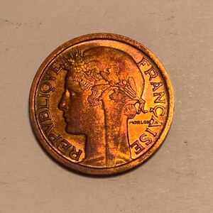 Coins from France 1937 1 Franc TONED and Outstanding condition
