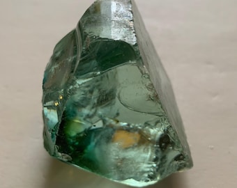 Beautiful Aquamarine Colored Cullet, Slag Glass Chunk with Amber Inclusions 272 grams zzww
