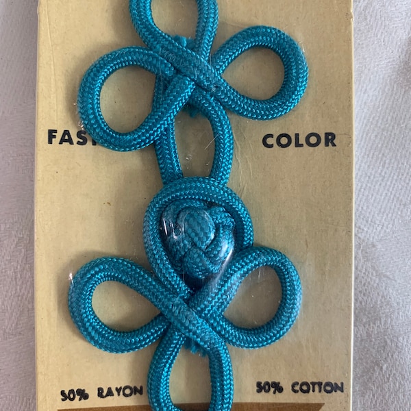 Vintage Cotton/Rayon Turquoise Blue Frog Closure - New, Old Stock