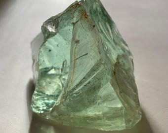 Beautiful Aquamarine Colored Cullet, Slag Glass Chunk with Amber Inclusions and Interesting Fracture Planes 824 grams zaze