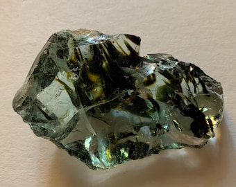 Beautiful Aquamarine Colored Cullet, Slag Glass Chunk with Amber Inclusions 60 grams Ibc