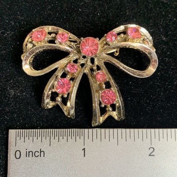 Sweet and Sparkly, Vintage Pink Ice Bow Pin - image 4