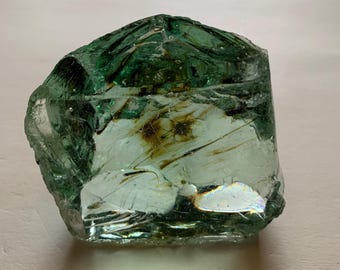 Beautiful Aquamarine Colored Cullet, Slag Glass Chunk with Amber Inclusions 480  grams zzxx