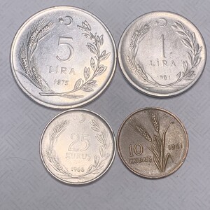 Coins from Turkey 5 Lira 1 Lira 25 Kurus 10 Kurus