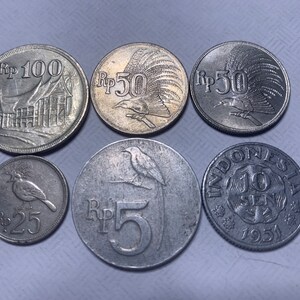 Coins from Indonesia 100 Rupiah 50 Rupiah (2) 25 Rupiah 5 Rupiah   10 Sen 1951
