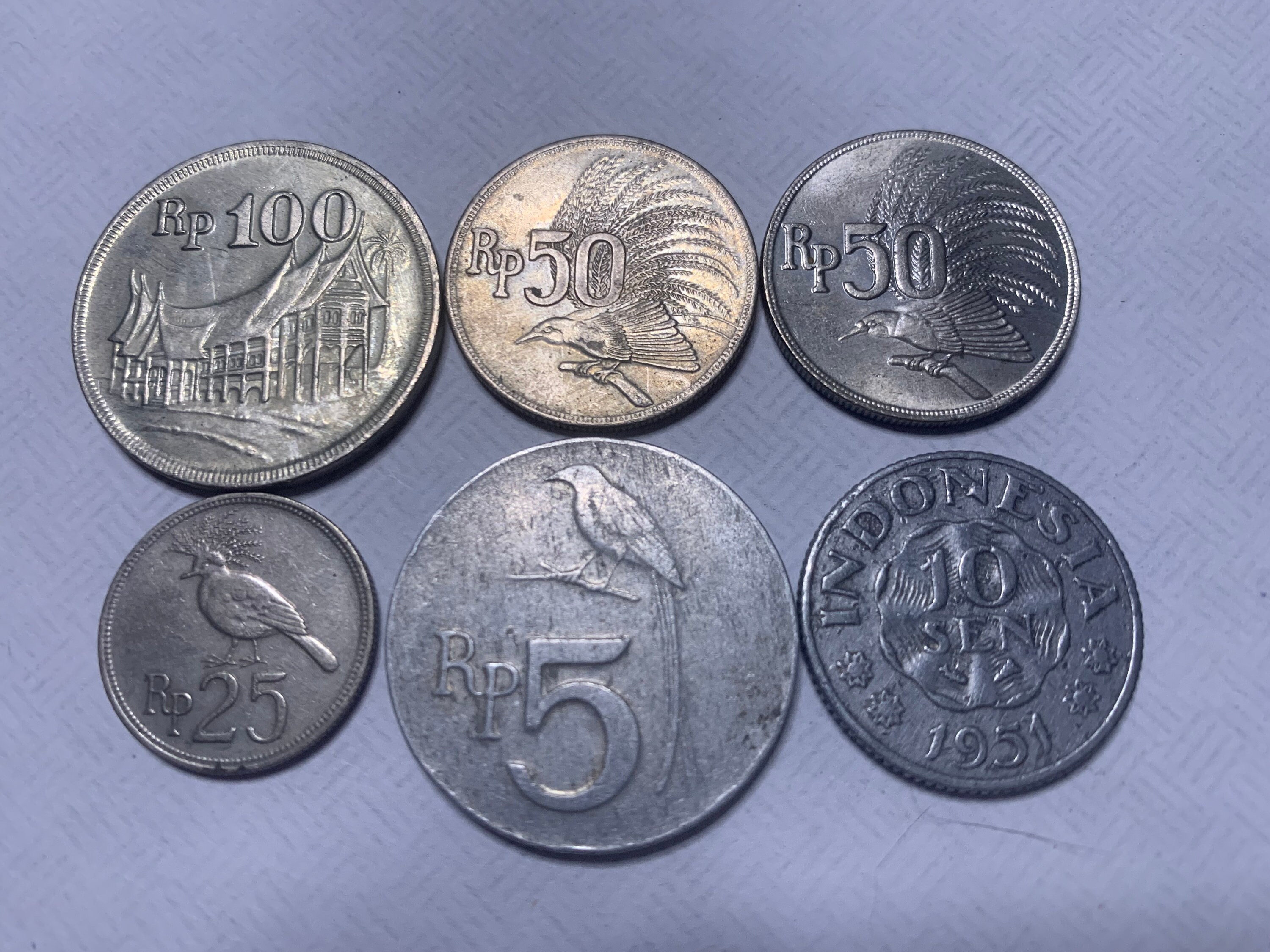 Coins From Indonesia 100 Rupiah 50 Rupiah (2) 25 Rupiah 5 Rupiah 10 Sen ...