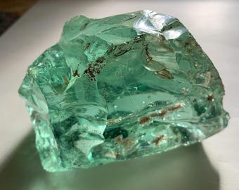 Beautiful Aquamarine Colored Cullet, Slag Glass Chunk with Inclusions, Fracture Planes, and Bubbles 1648 grams zzv