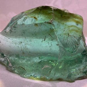 Beautiful Aqua Blue-Green and Citrine Colored Cullet, Slag Glass Chunk with Amber Inclusions 403.7 grams
