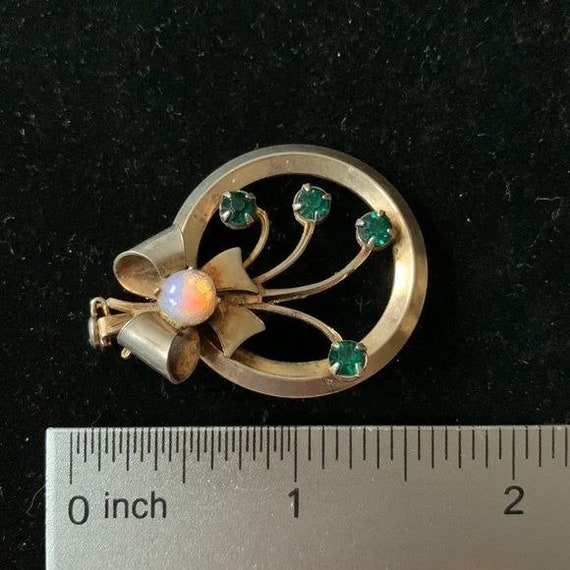 Vintage 1940s Silver, Emerald & Opal Pin - image 4