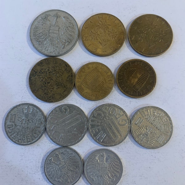 Coins of Austria 1 Schilling (Aluminum 1948) (2) 50 Groschen (4) 10 Groschen (2) 2 Groschen