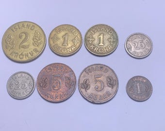 Coins from Iceland 2 Kr (1) 1 Kr (2) 25 Ar (2) 5 Ar (1) 1 Ey (1)