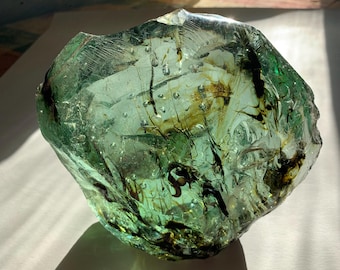 Beautiful Aquamarine Colored Cullet, Slag Glass Chunk with Amber Inclusions and Bubbles 2118 grams zzy