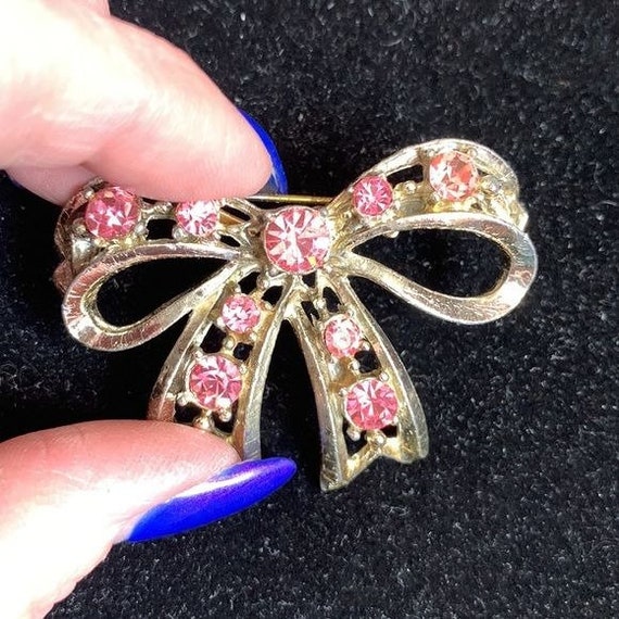 Sweet and Sparkly, Vintage Pink Ice Bow Pin - image 3