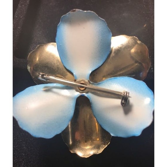 Gorgeous Blue & Gold Vintage Enamel Flower Pin - image 4