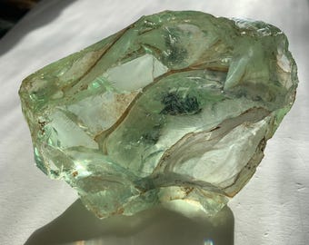 Beautiful Aquamarine Colored Cullet, Slag Glass Chunk with Amber Inclusions and Interesting Fracture Planes 508 grams zzt