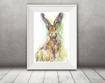 Aquarell Hase Wand Kunstdruck Geschenk Tier abstrakte Malerei