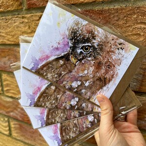 Cartes de voeux de hibou, lot de 5 aquarelles d'oiseaux sauvages britanniques