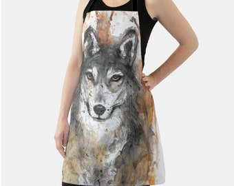 Sale Mens Wolf Apron with pocket cooking home gift for him, her