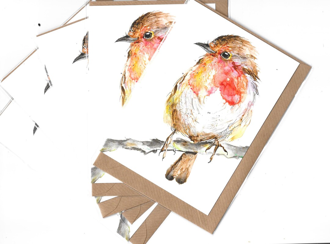 Christmas Robin Art Greeting Cards Watercolour Picture Pack of 5 Prints ...