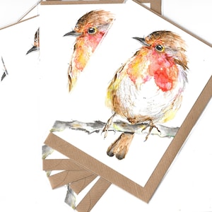 Cartes de voeux de Noël Robin Art aquarelle, lot de 5 impressions