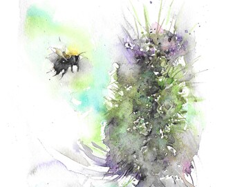 Bumblebee Art Print Original Watercolour Animal Abstract Painting  Contemporary Bee Picture Insect Art British Wildlife wall art gift idea