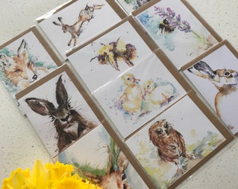 Spring Sale Easter animal greeting Art Cards mix and match