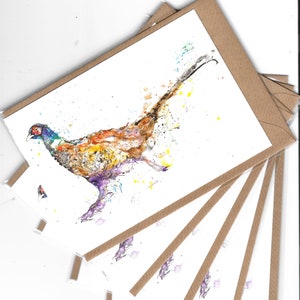 woodland animal card pheasant painting art print greeting cards/