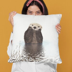 Otter Lovers Pillow, Gift For Otter Lovers, 3 Sizes Available, Soft Pillow Insert And Cover For Animal Lovers