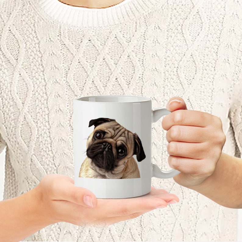 Gift for Pug Lovers a Pug Mug Portrait of Adorable Pug Cup Etsy