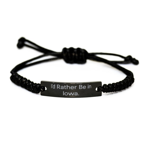 Iowa Inspiration: 'Rather Be in Iowa' Black Rope Bracelet - Unique Gift Idea For Friends!