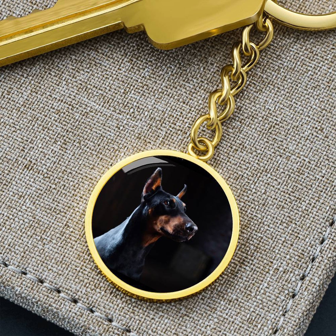 Custom Doberman Portrait Round Keychain Custom Doberman Art Etsy