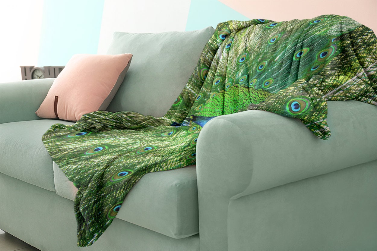 Peacock Mink Sherpa Blanket Large Peacock Throw Blanket All Etsy