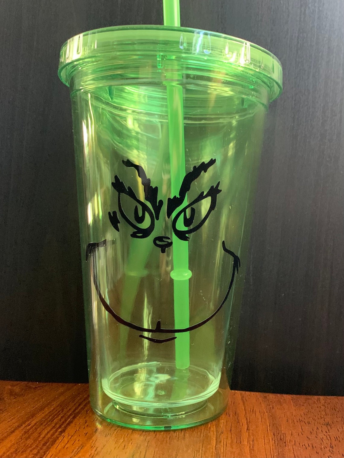 Grinch Inspired Tumbler Cup With Lid and Straw. Reusable Cup Etsy