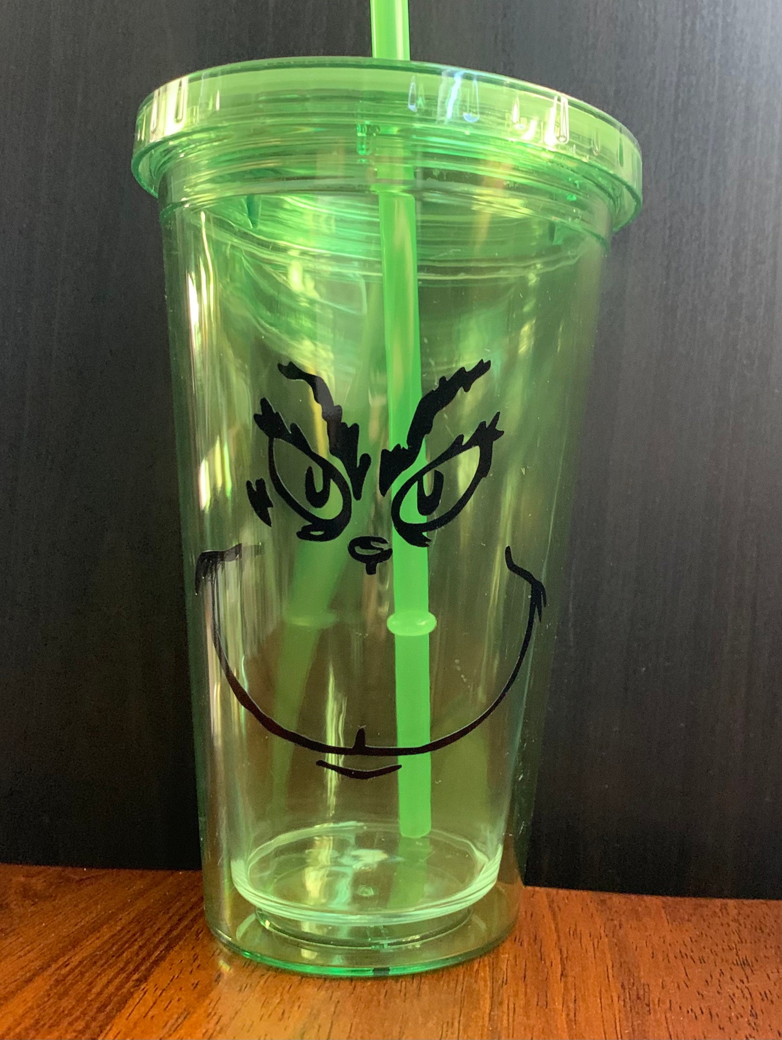 Grinch Inspired Tumbler Cup With Lid and Straw. Reusable Cup Etsy