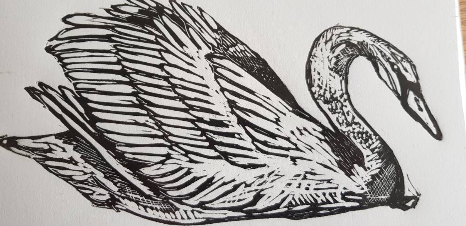 Contemplation is a lovely linocut of a white swan. | Etsy