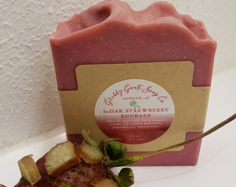 Strawberry Rhubarb Natural Goat Milk Cold Process Soap South Dakota Made Personal Care Bath and Body Spa Gifts for Mom Woman Girlfriend Wife
