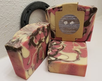 Peony Amber Goat Milk Natural Cold Process Swirl Soap South Dakota Made Spa Bath and Body Personal Care Gift for Her Girlfriend Sister Mom